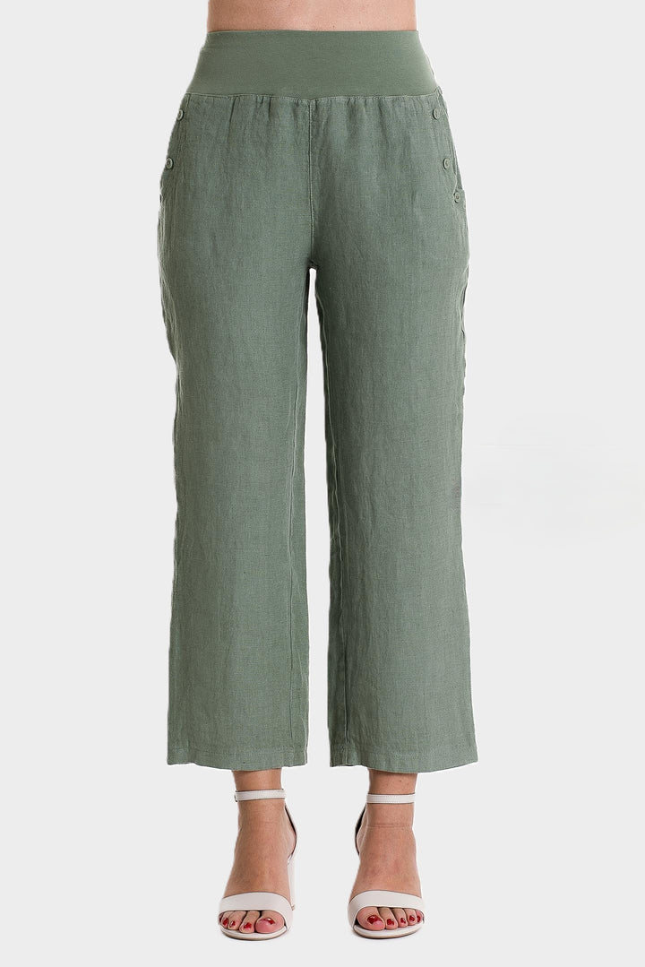 Sage Button Pocket Detail Linen Pant