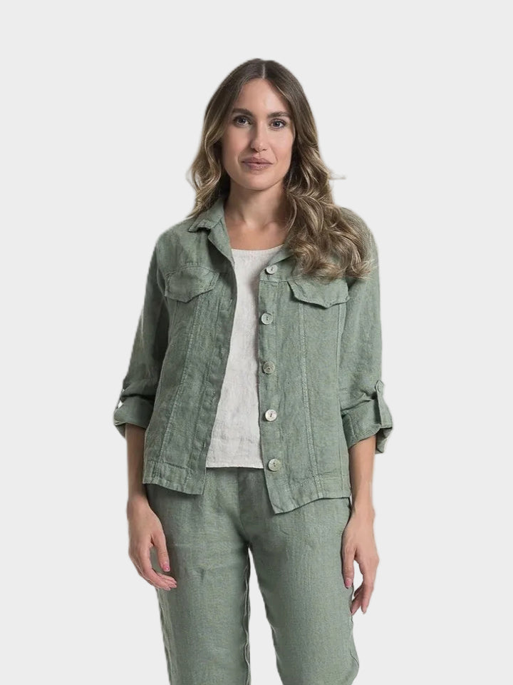 Sage Button Up Linen Jacket