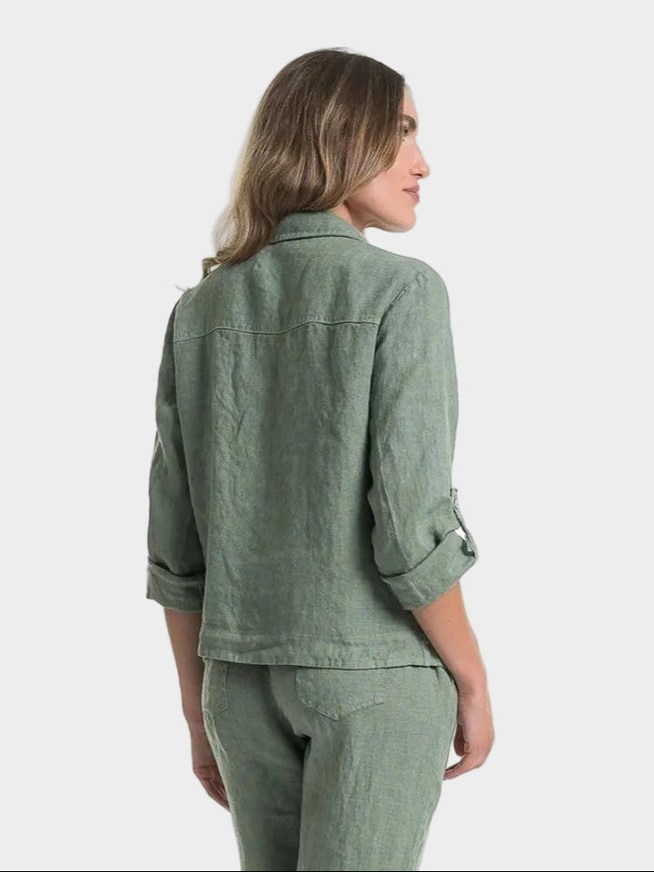 Sage Button Up Linen Jacket