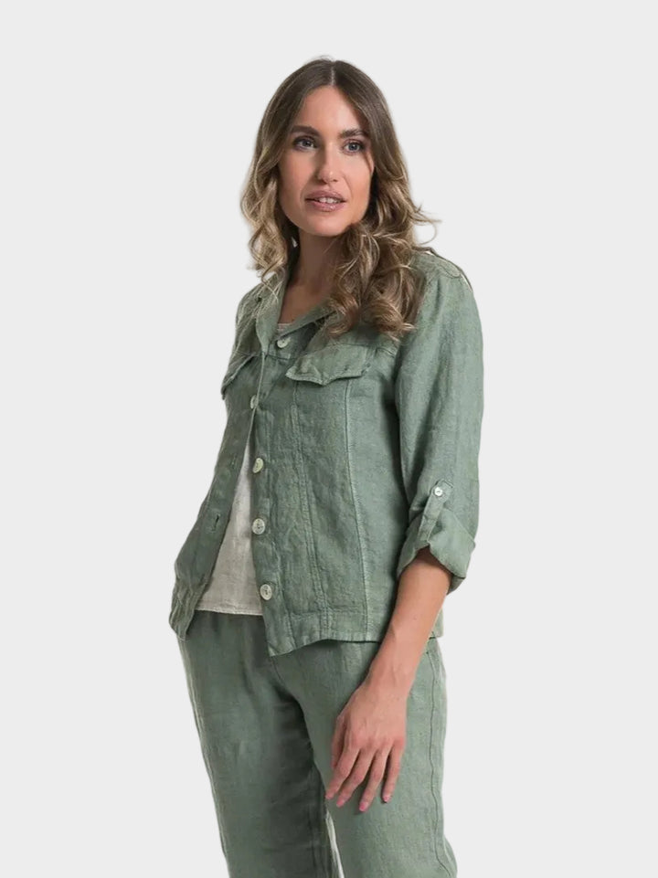 Sage Button Up Linen Jacket