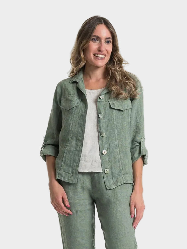 Sage Button Up Linen Jacket