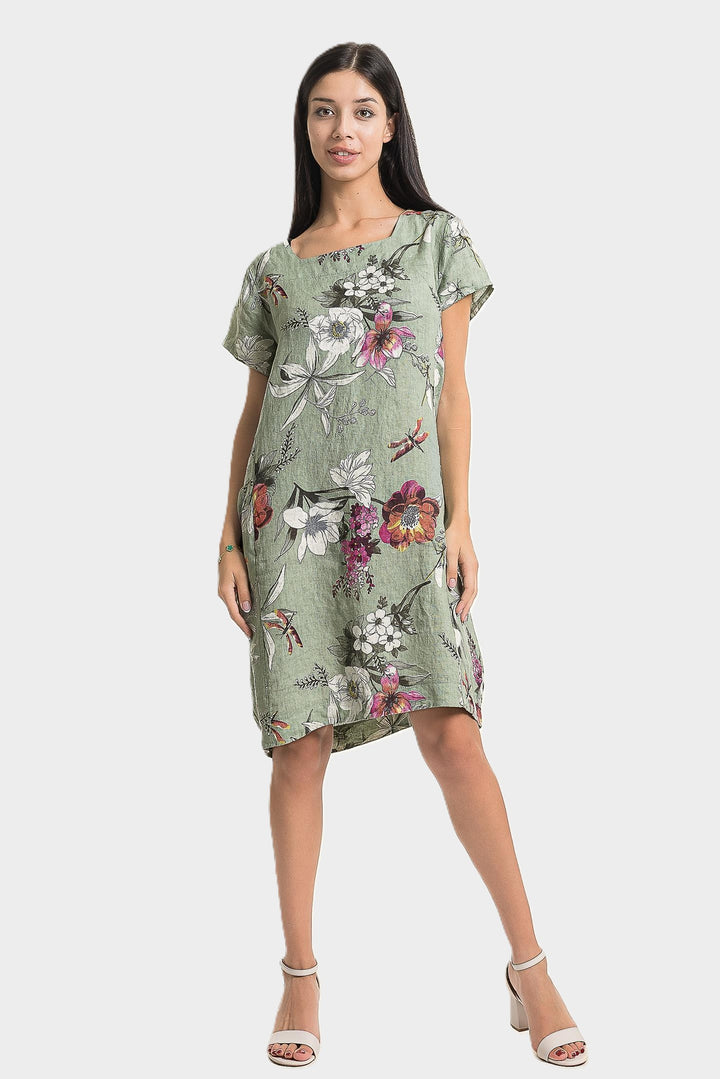 Sage Floral Print Side Pocket Dress