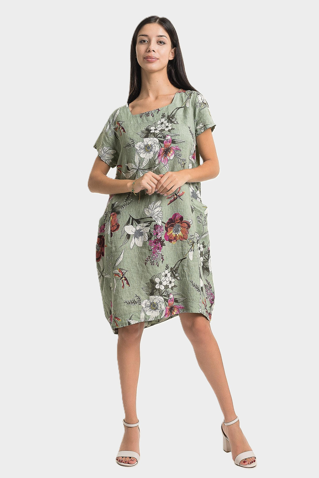 Sage Floral Print Side Pocket Dress