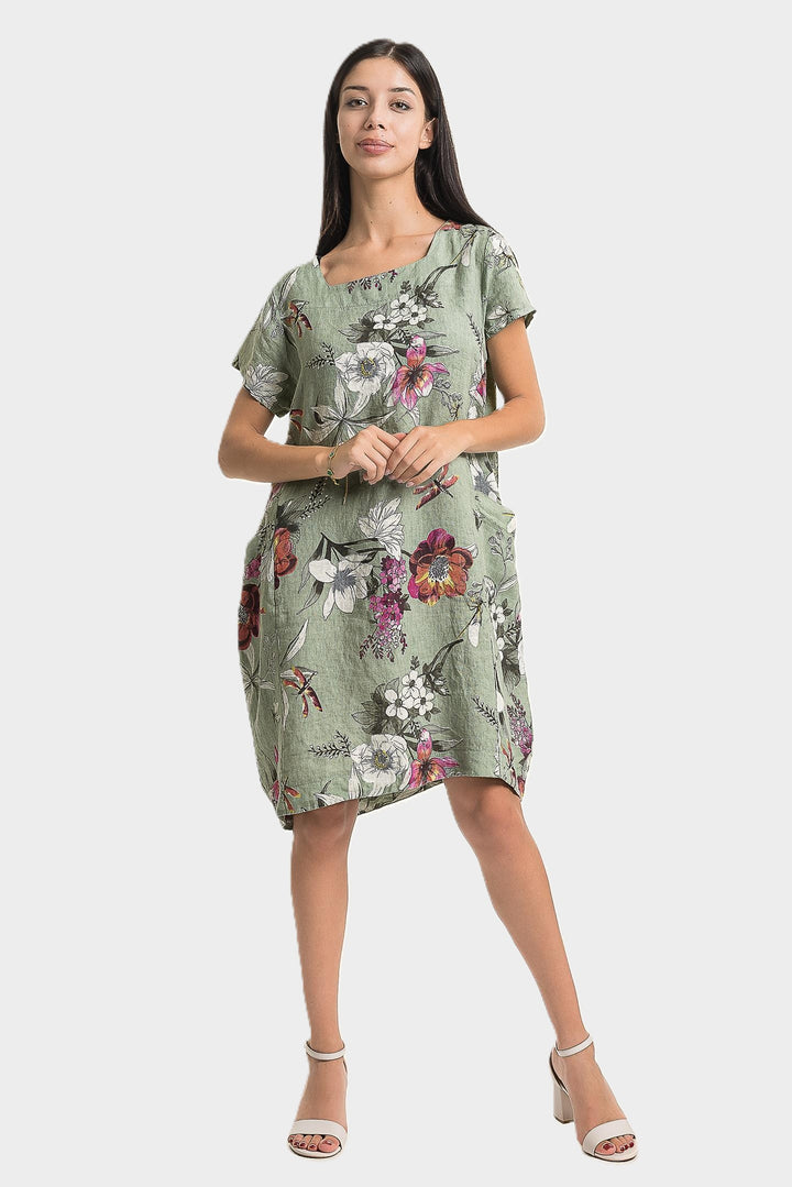 Sage Floral Print Side Pocket Dress