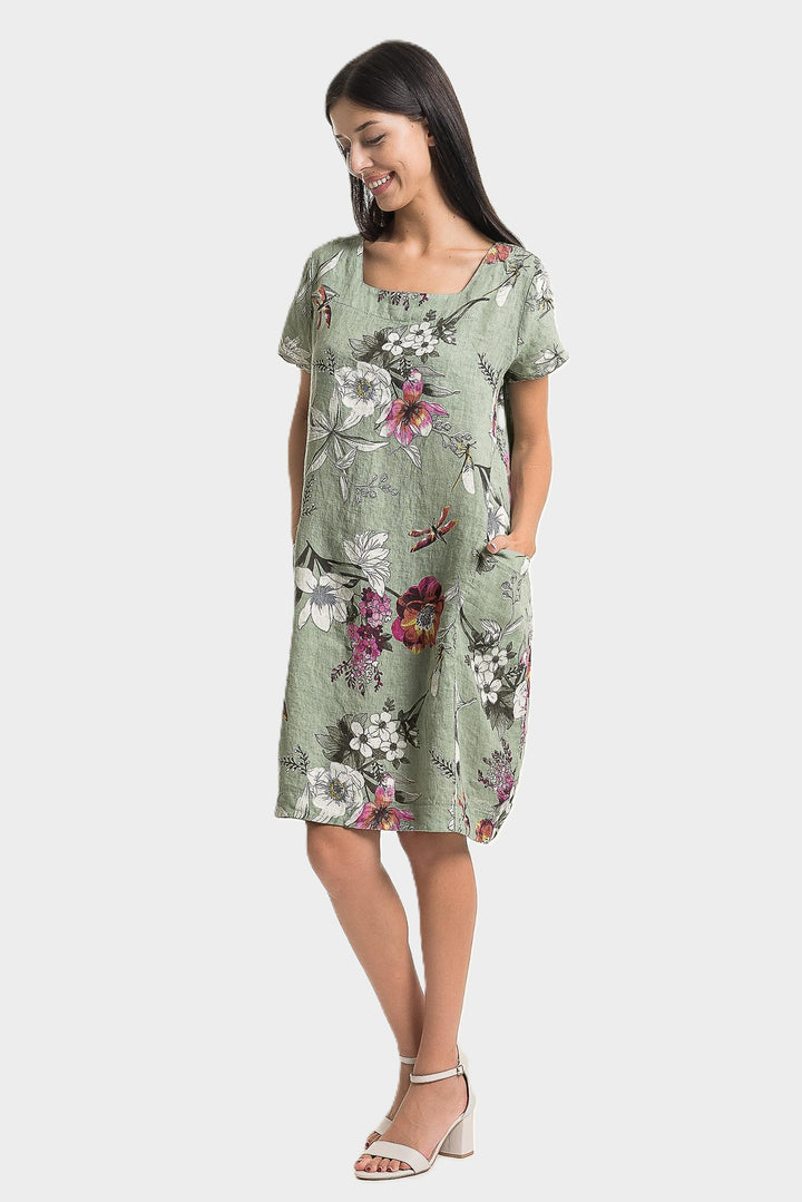 Sage Floral Print Side Pocket Dress