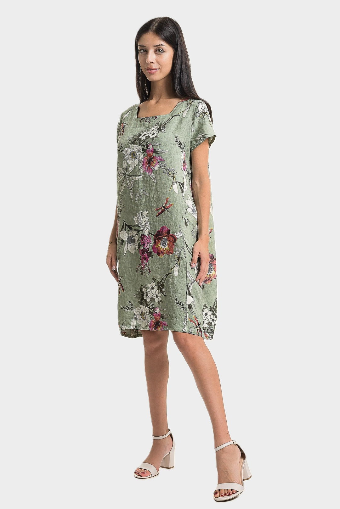 Sage Floral Print Side Pocket Dress