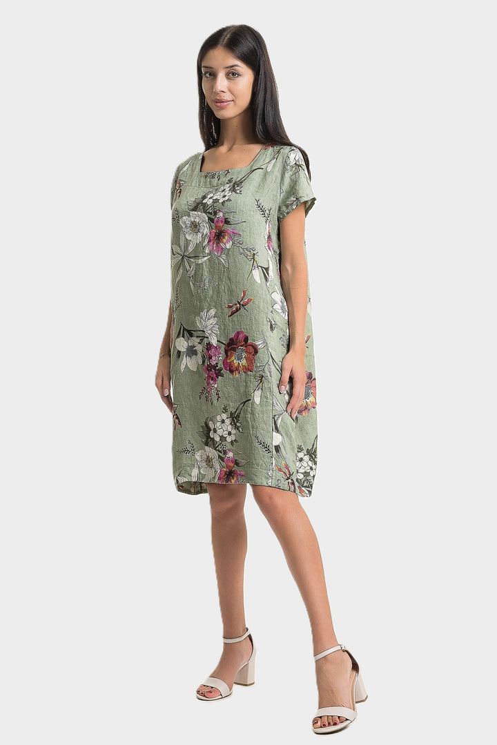 Sage Floral Print Side Pocket Dress