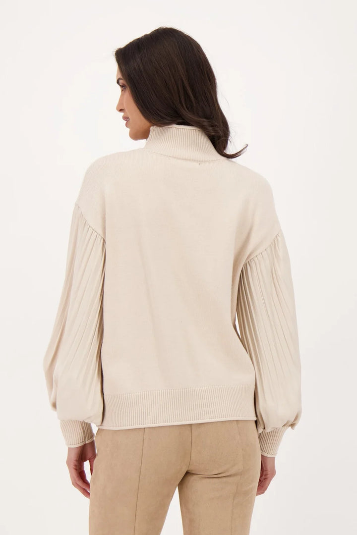 Sand Accordion Pleat Puffed Sleeve Sweater