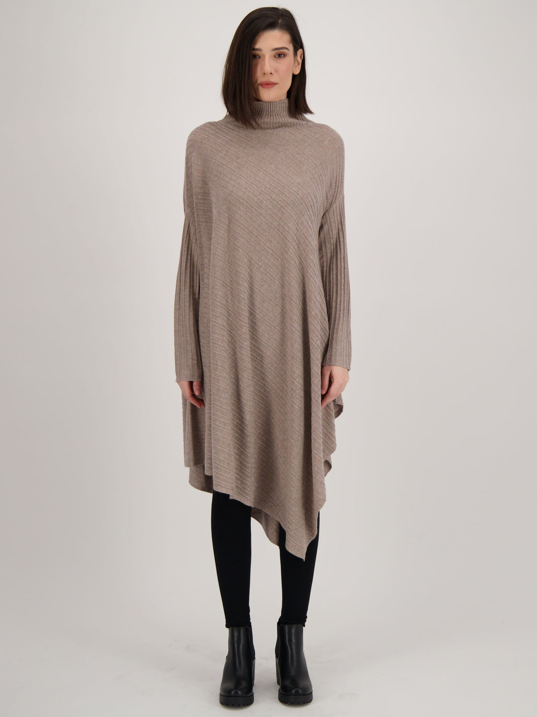 Sand Asymmetrical Swing Sweater Dress