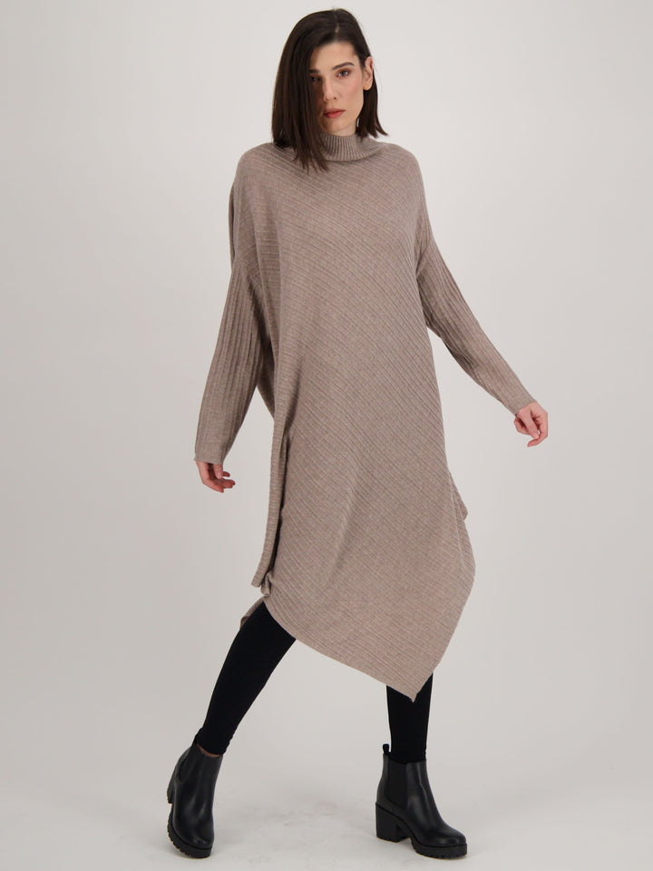 Sand Asymmetrical Swing Sweater Dress