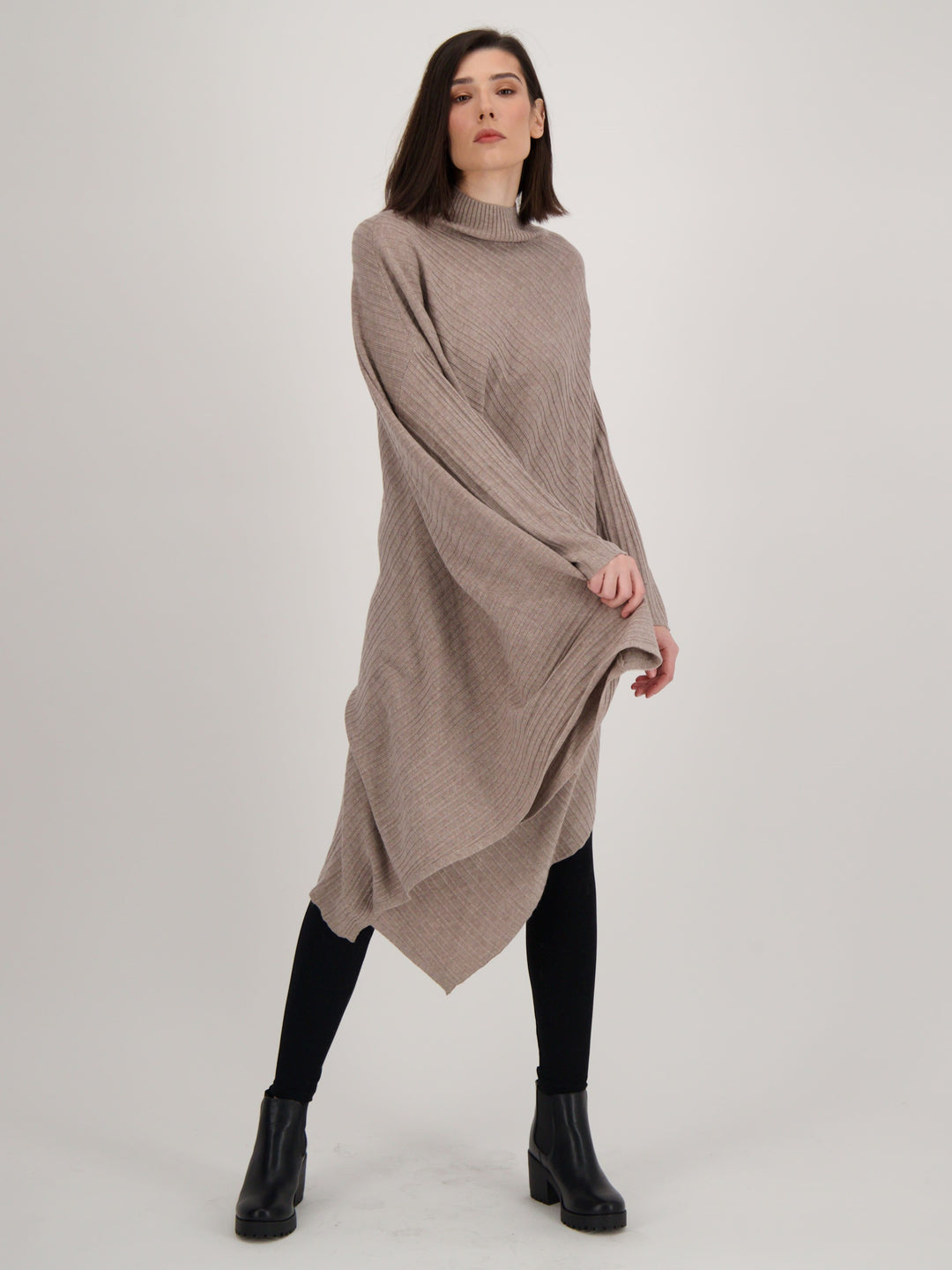 Sand Asymmetrical Swing Sweater Dress