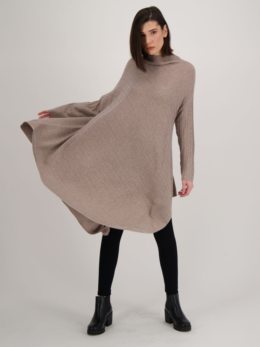 Sand Asymmetrical Swing Sweater Dress