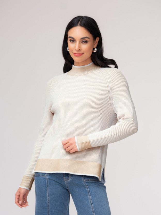 Sand Combo Mock Neck Sweater
