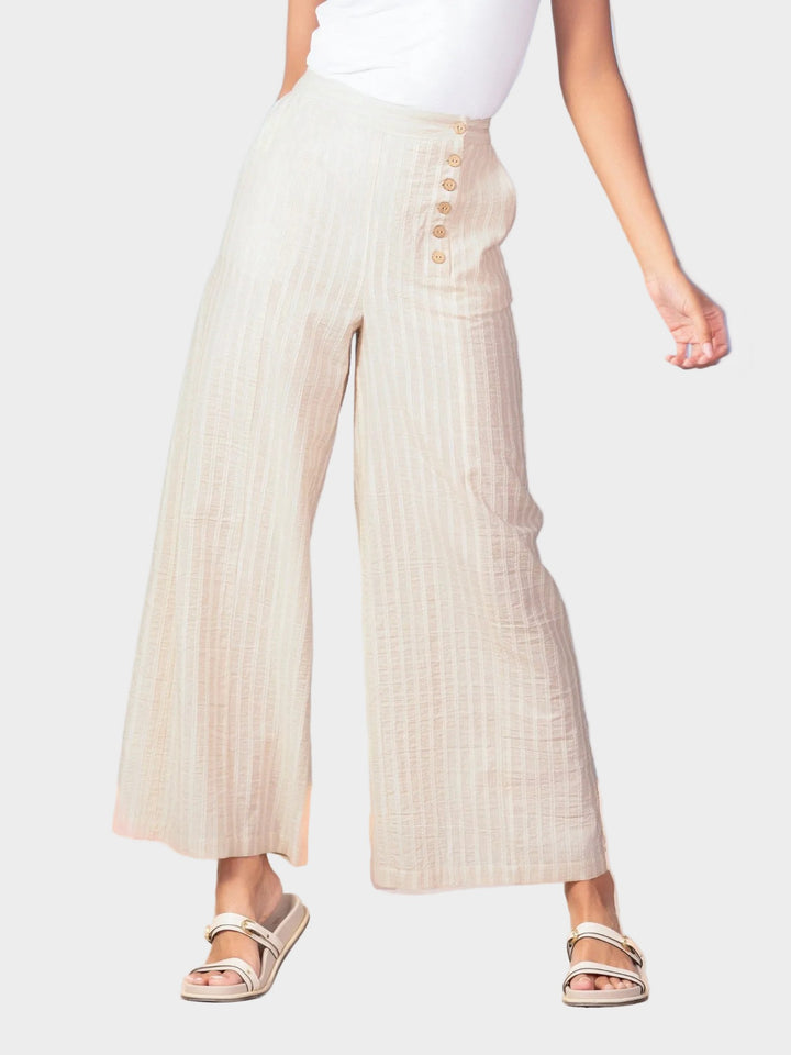 Sand Mix Stripe Side Button Pant