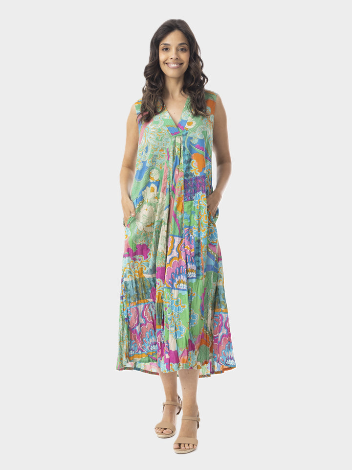 Santa Cruz V-Neck Sleeveless Crinkle Dress