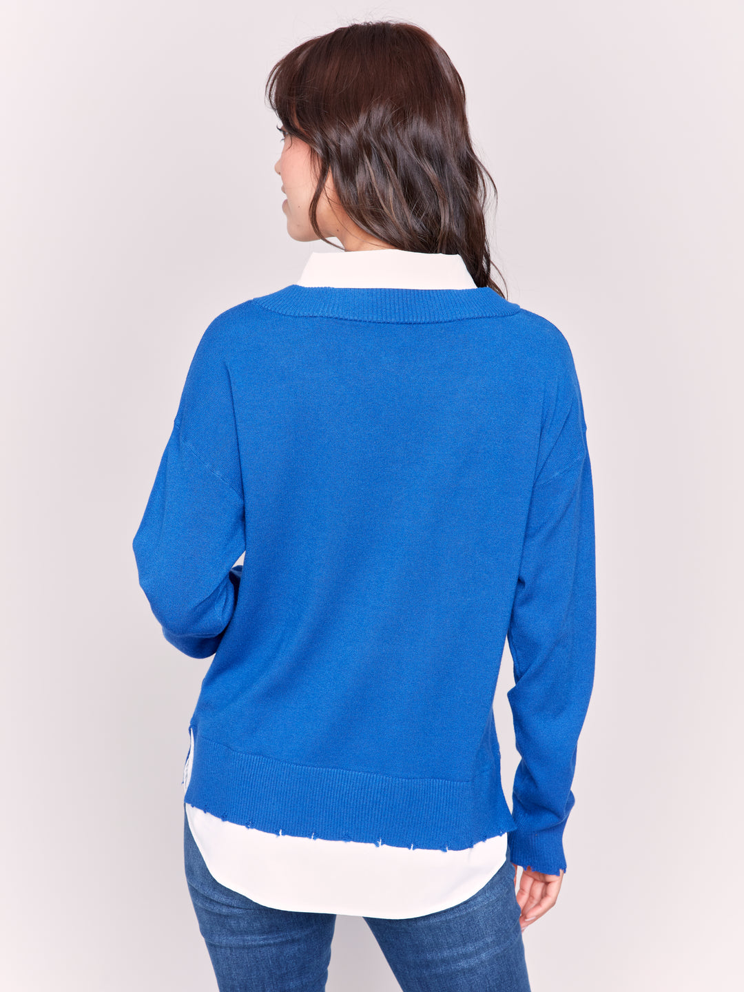 Sapphire Fooler Sweater With Shirt Collar