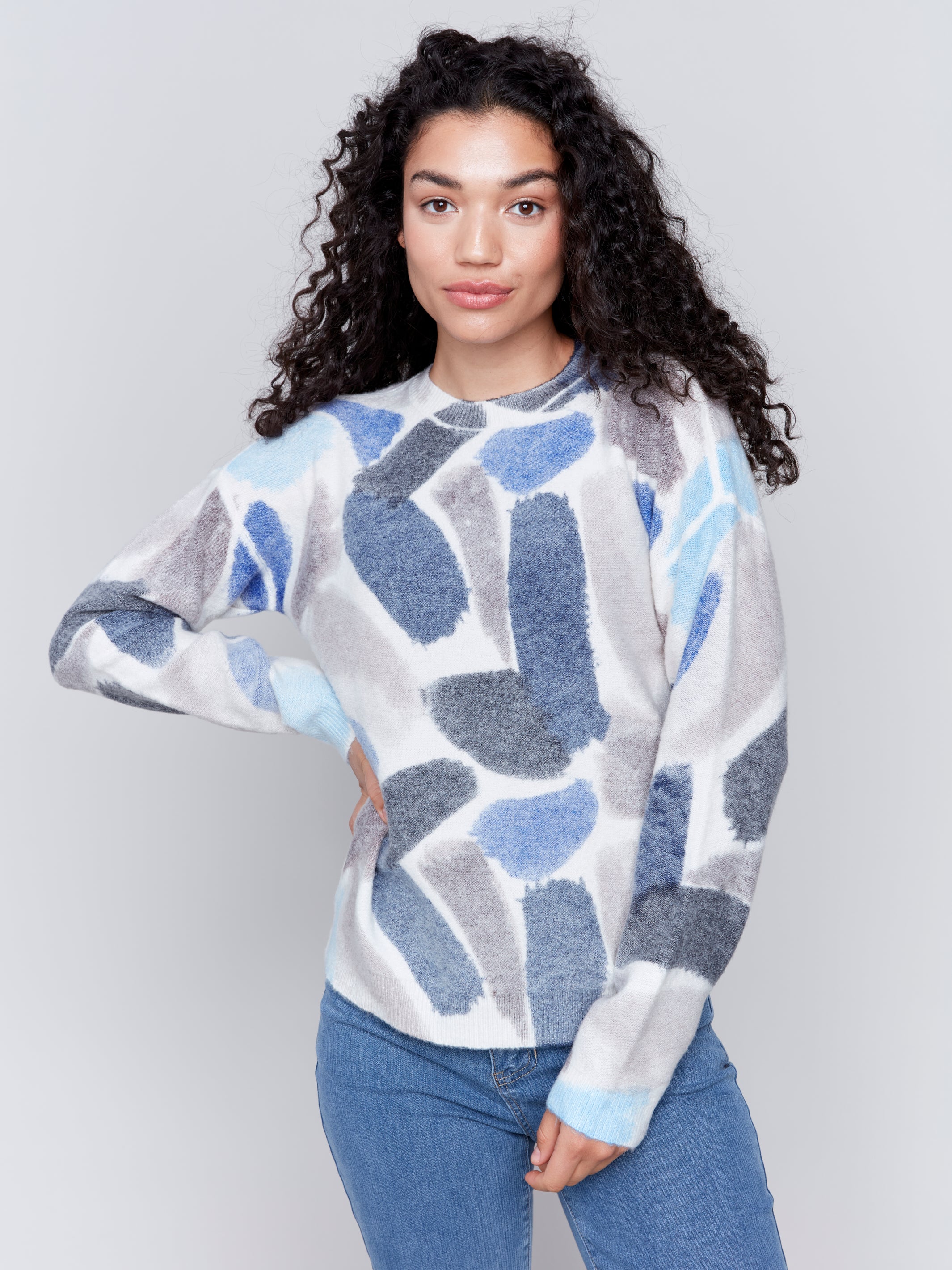 Charlie B Printed Reversible Crew Neck Sweater C2546R 918A L