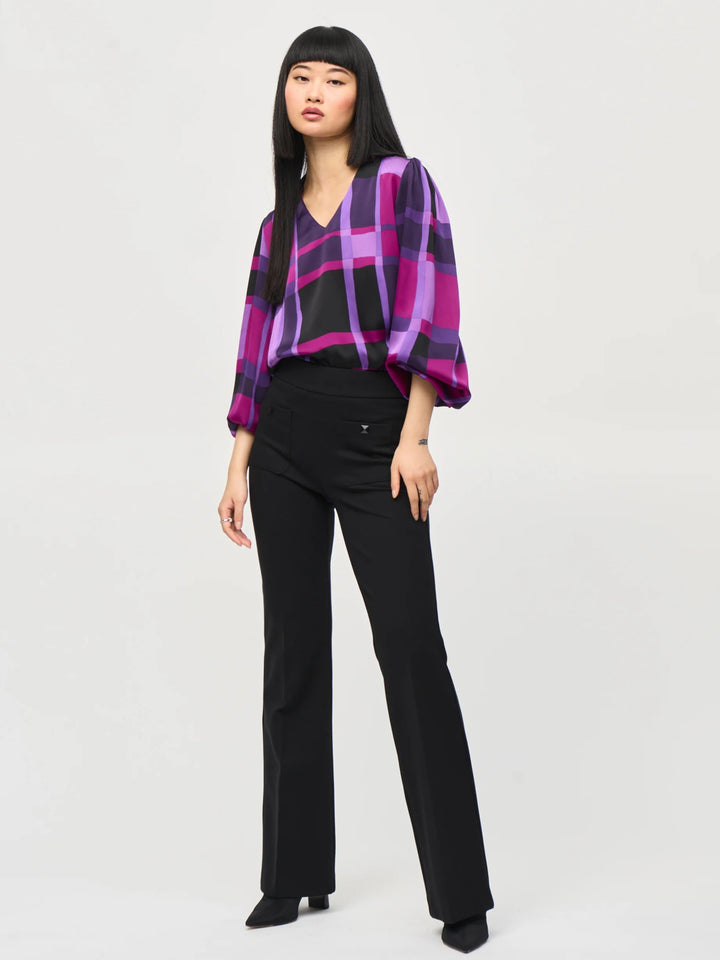 Satin Abstract Plaid Print Top