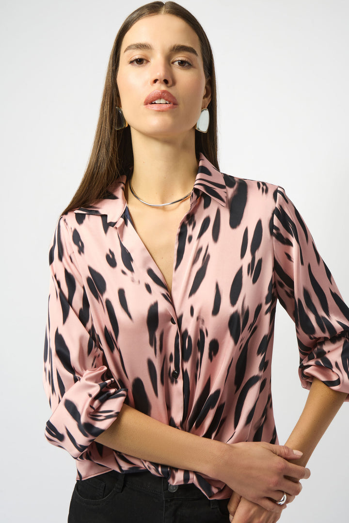 Satin Animal Print Draped Front Top