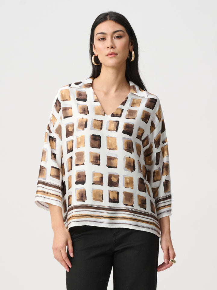 Satin Geometric Print Boxy Top