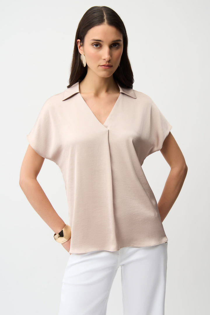 Satin Parchment Front Pleat Boxy Top