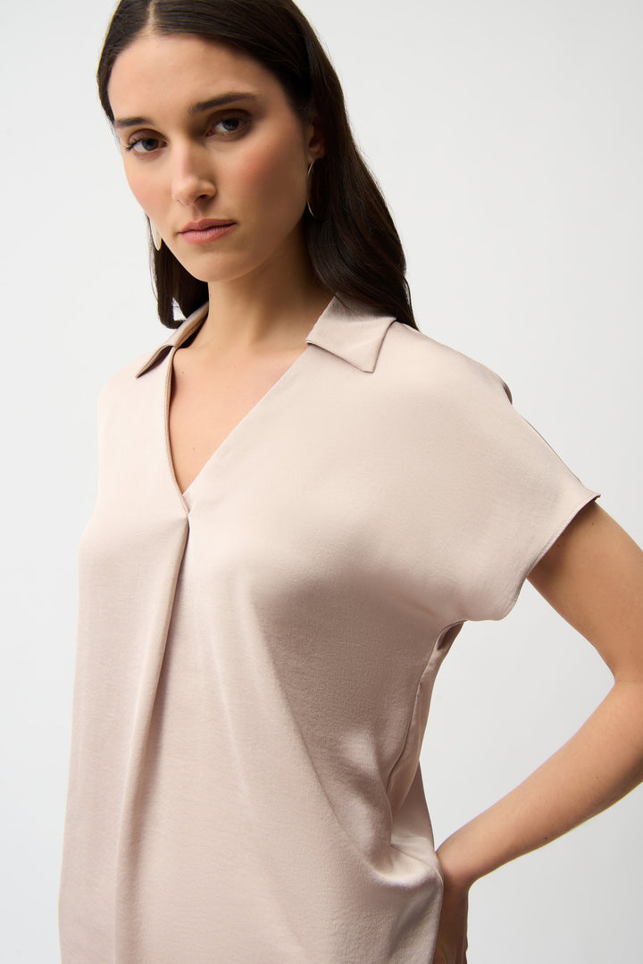 Satin Parchment Front Pleat Boxy Top