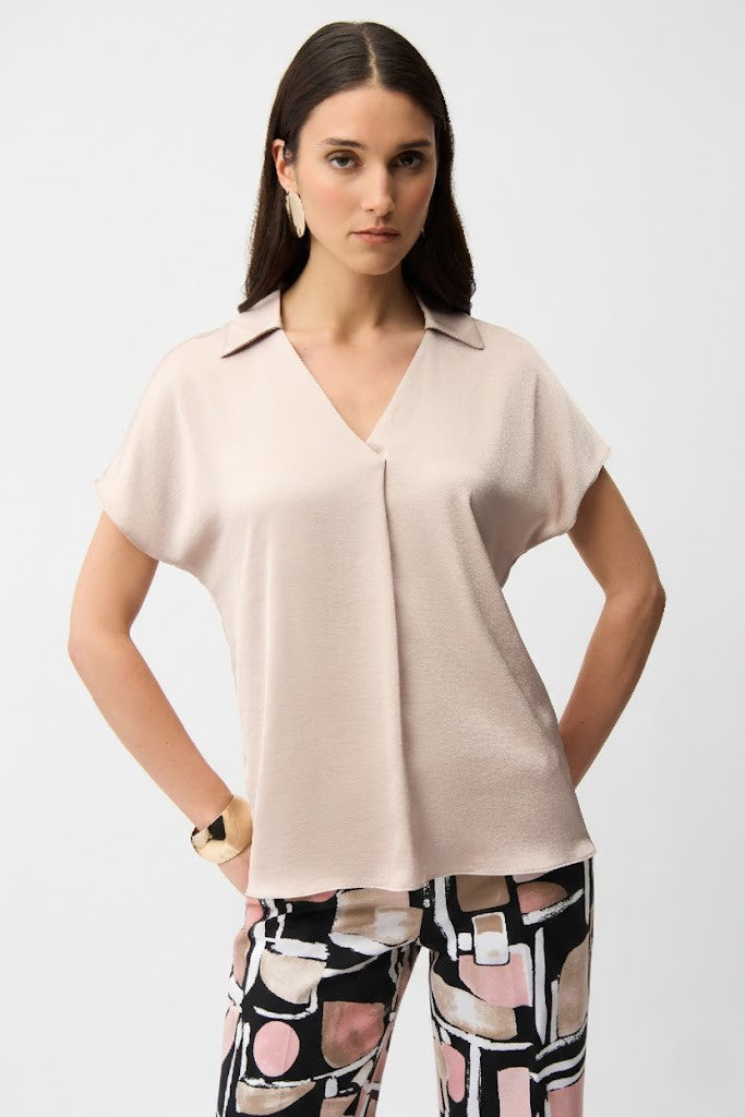 Satin Parchment Front Pleat Boxy Top