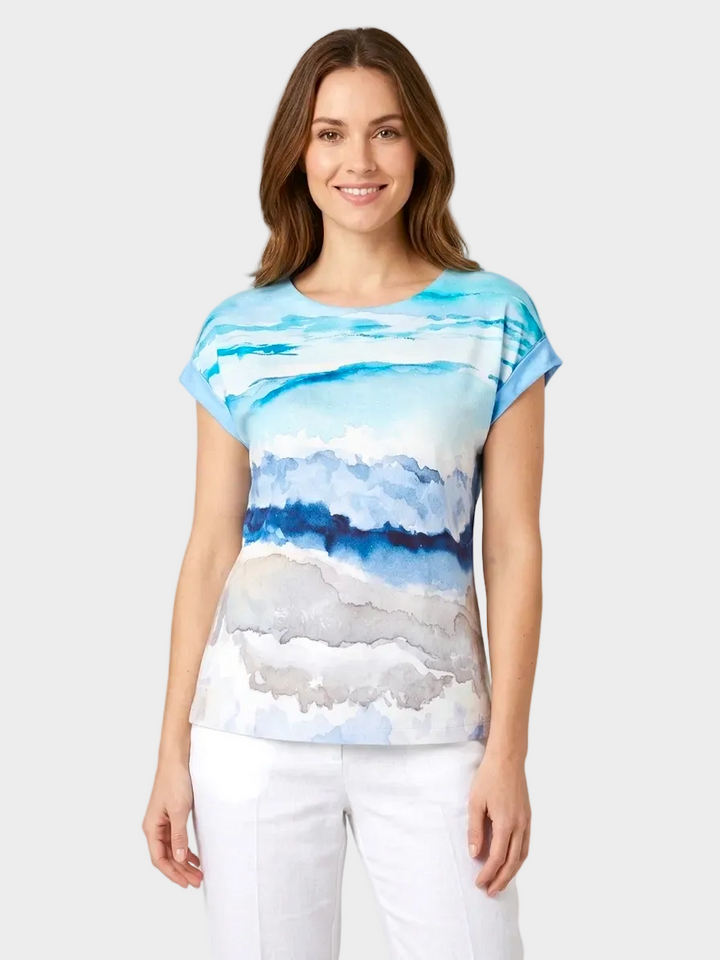 Seascape Print Cap Sleeve Top