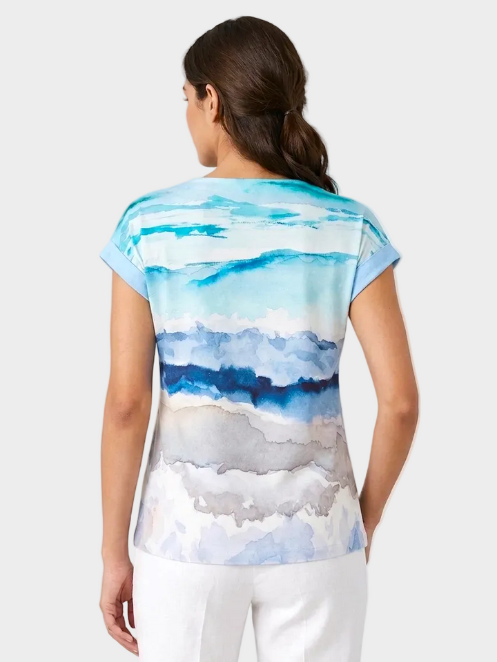 Seascape Print Cap Sleeve Top