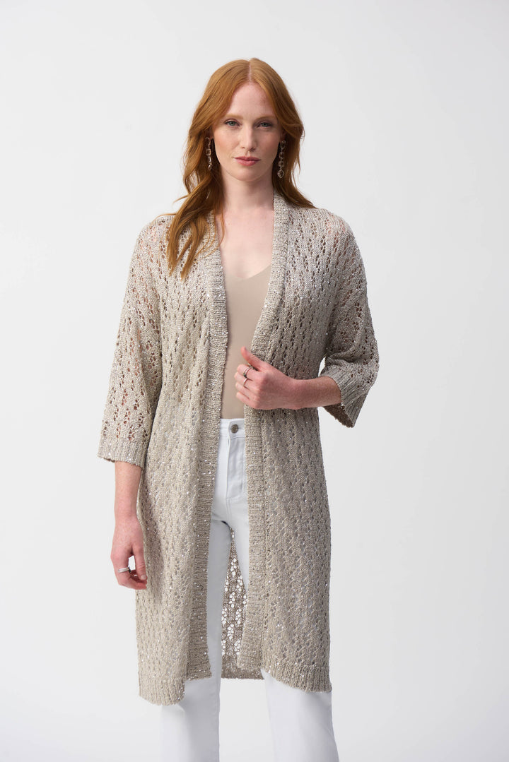 Sequin Pointelle Long Cardigan