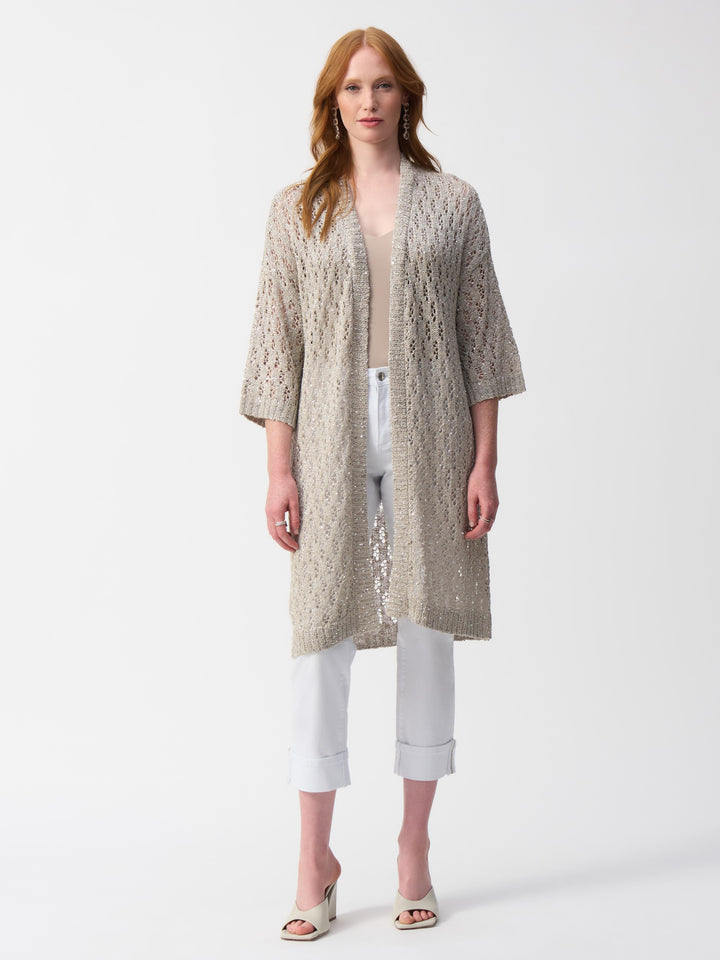 Sequin Pointelle Long Cardigan