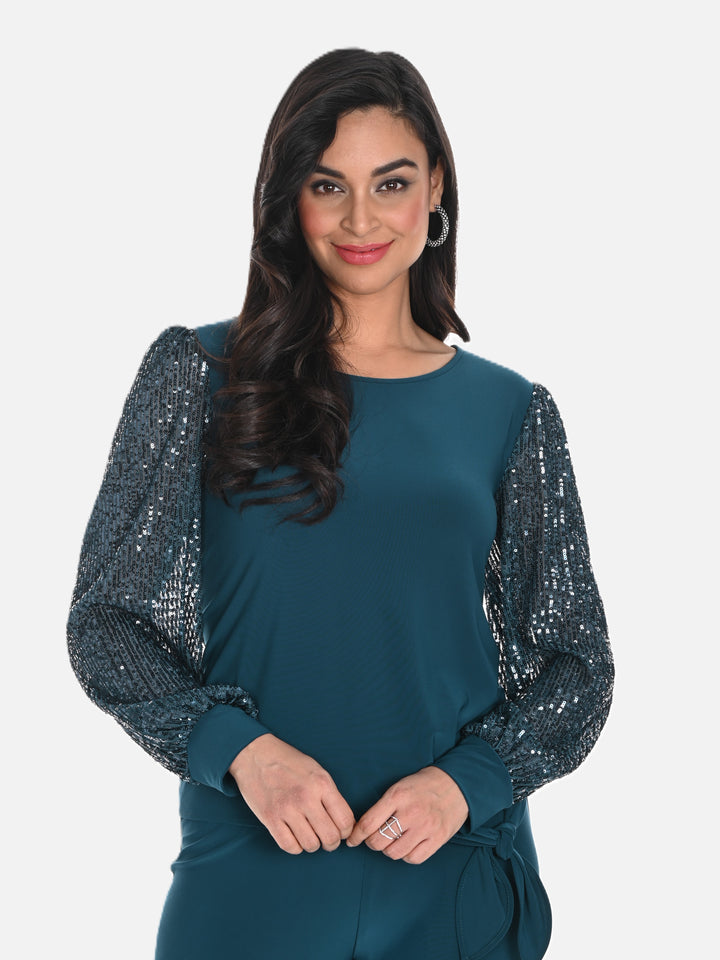 Sequin Sleeve Side Tie Top