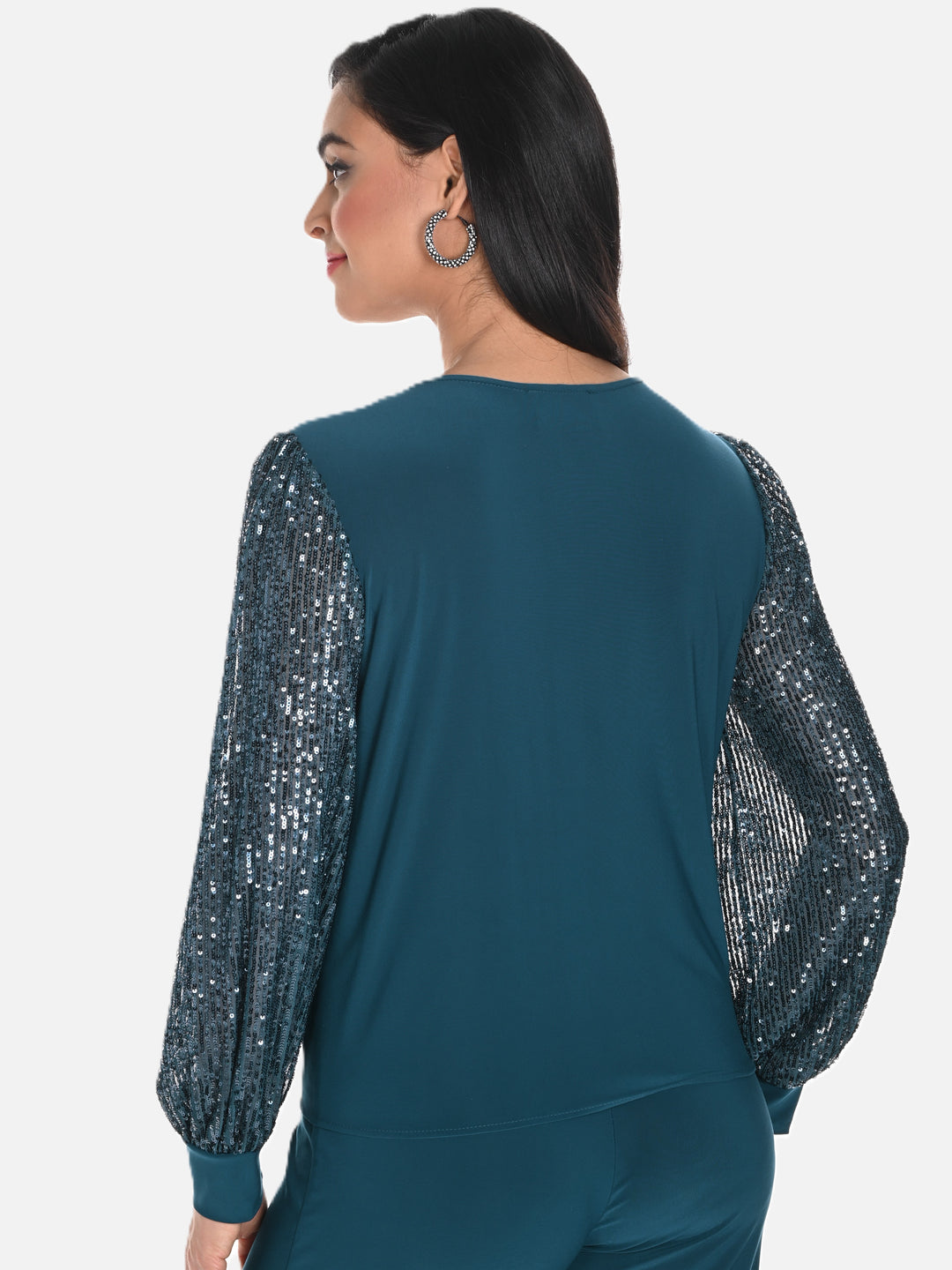 Sequin Sleeve Side Tie Top