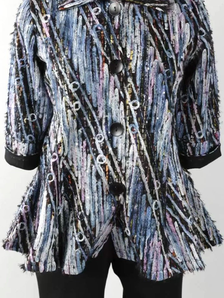 Sequined Chenille Ribbon Flared Jacket