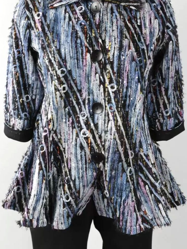 Sequined Chenille Ribbon Flared Jacket