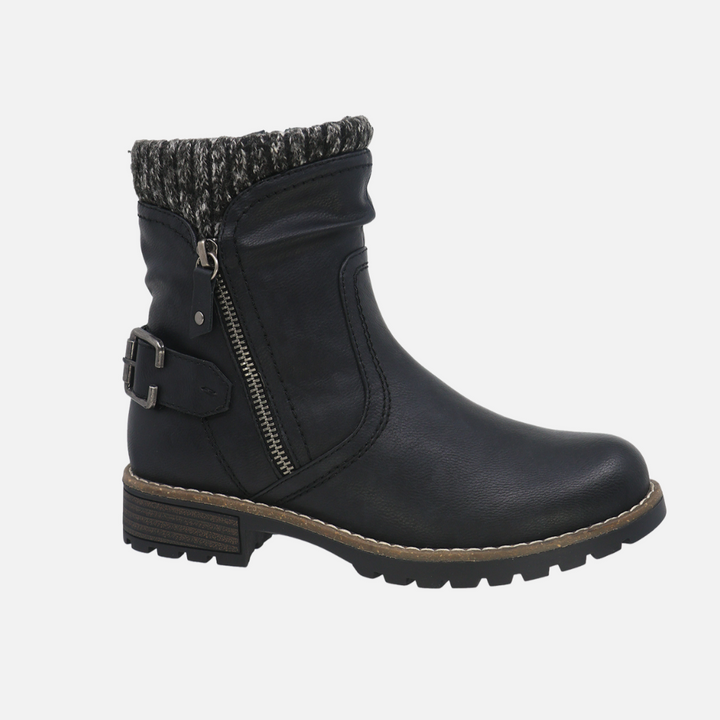 Serena Black Side Zip Boot With Buckle