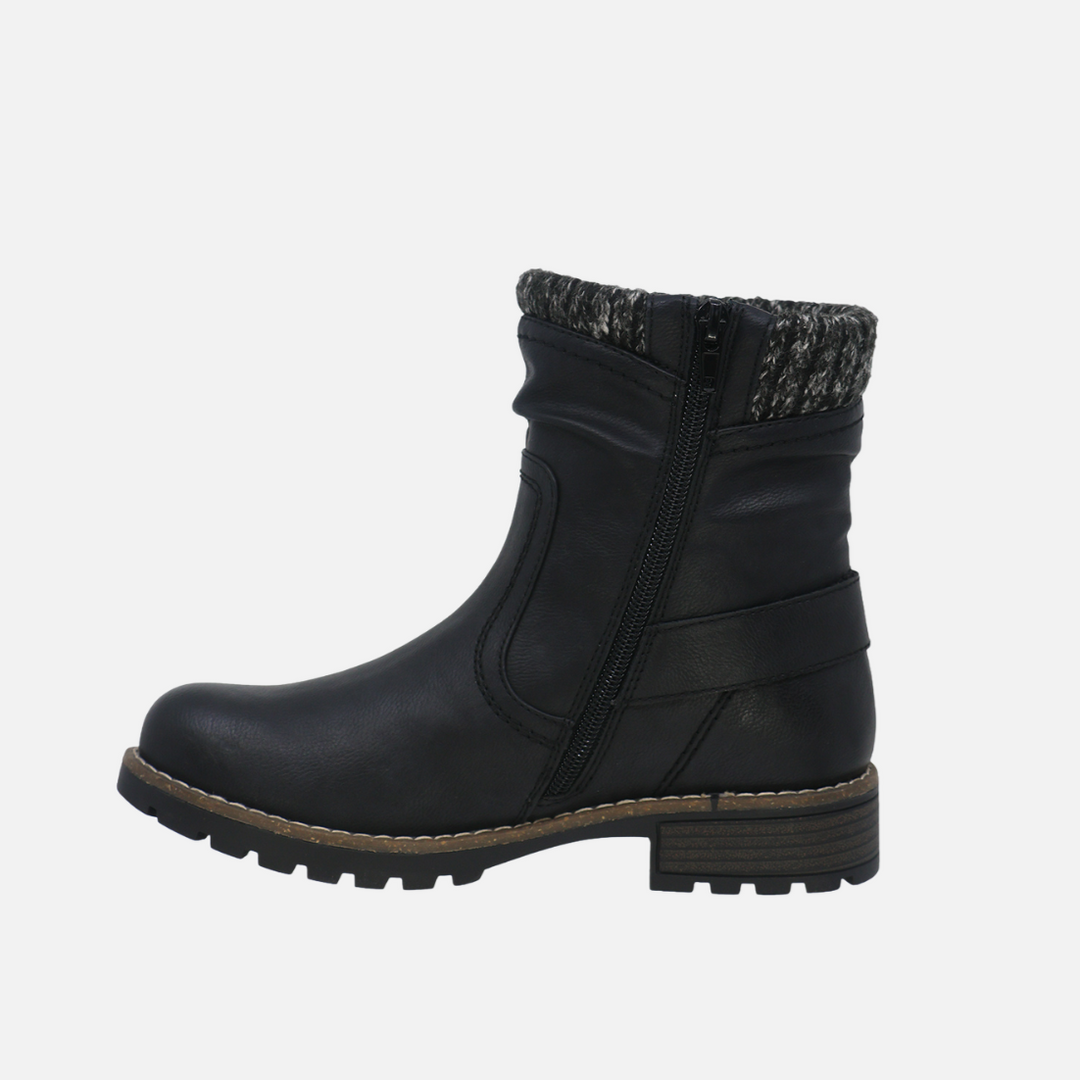 Serena Black Side Zip Boot With Buckle