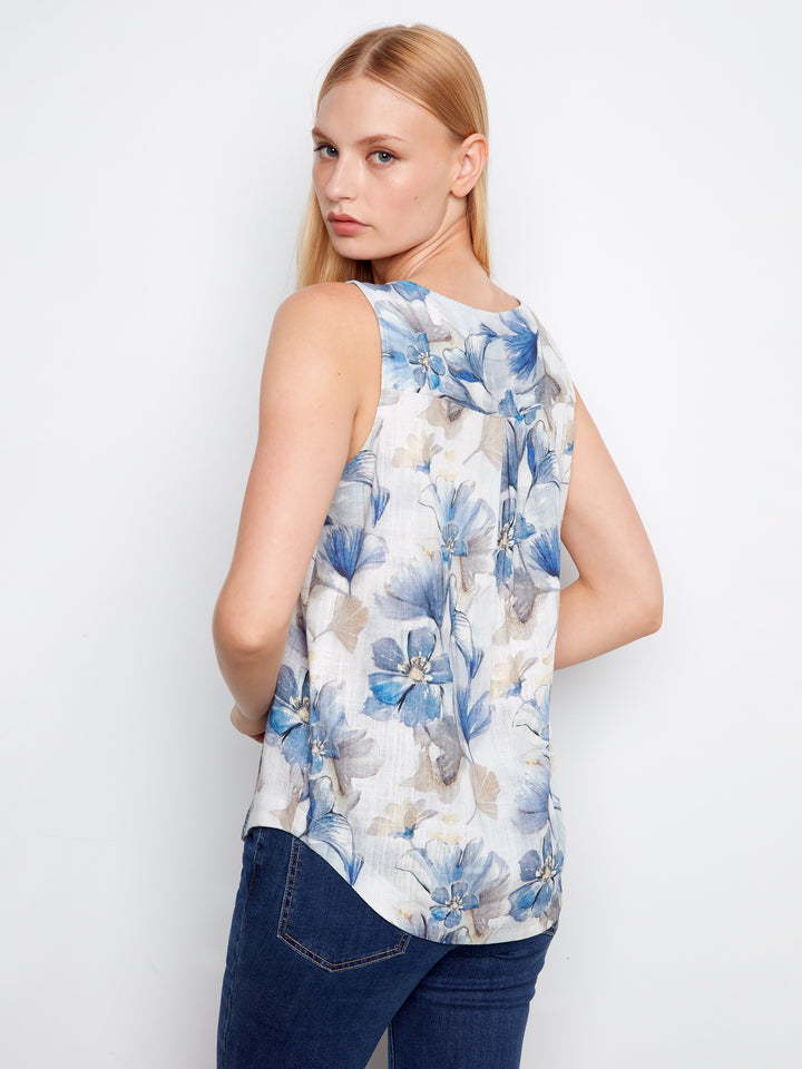 Serene Print Round Hem Linen Top