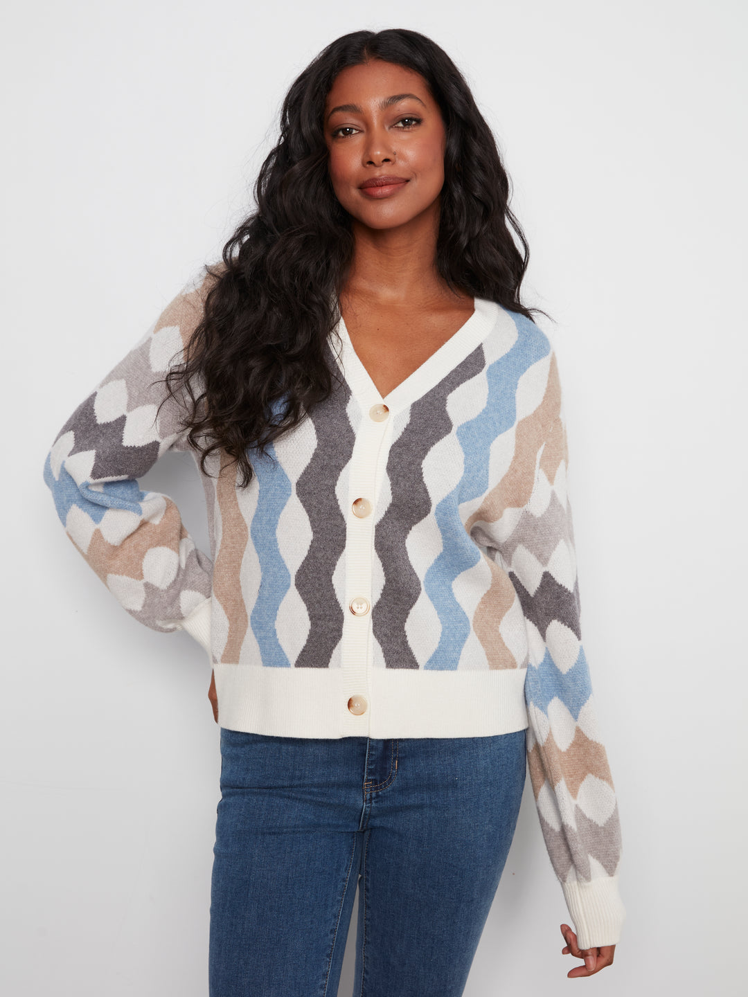 Serpentine Wavy Lines Jacquard Knit Cardigan