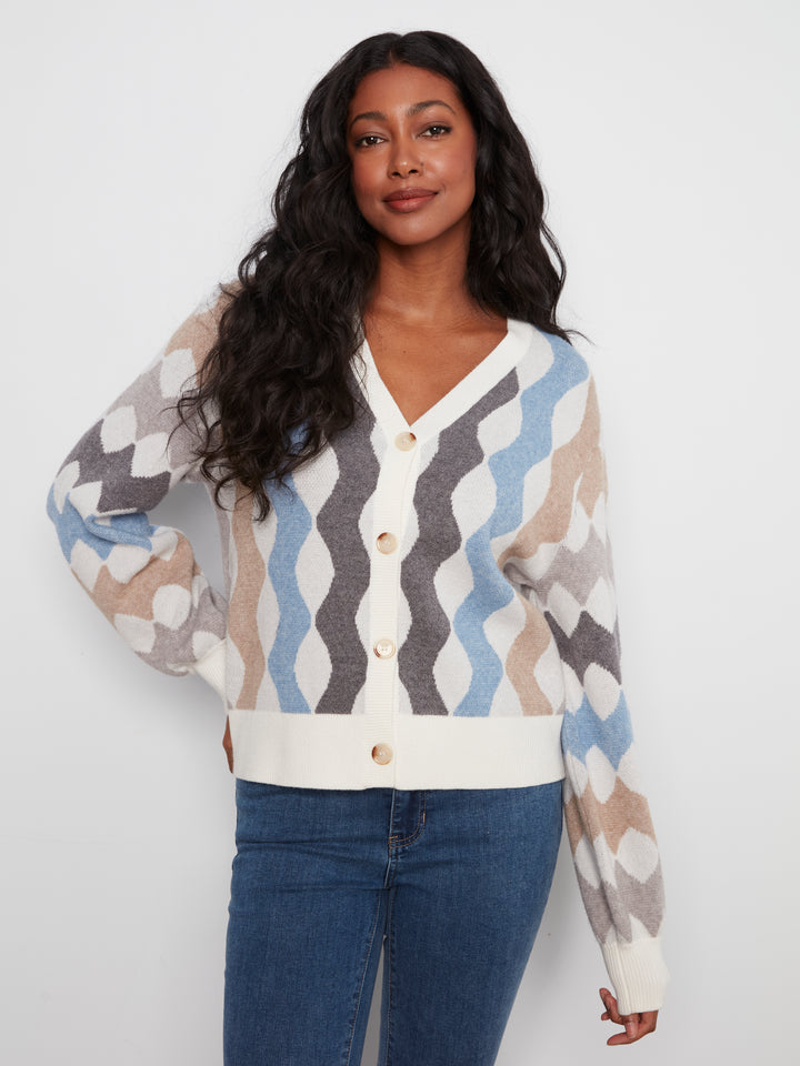 Serpentine Wavy Lines Jacquard Knit Cardigan