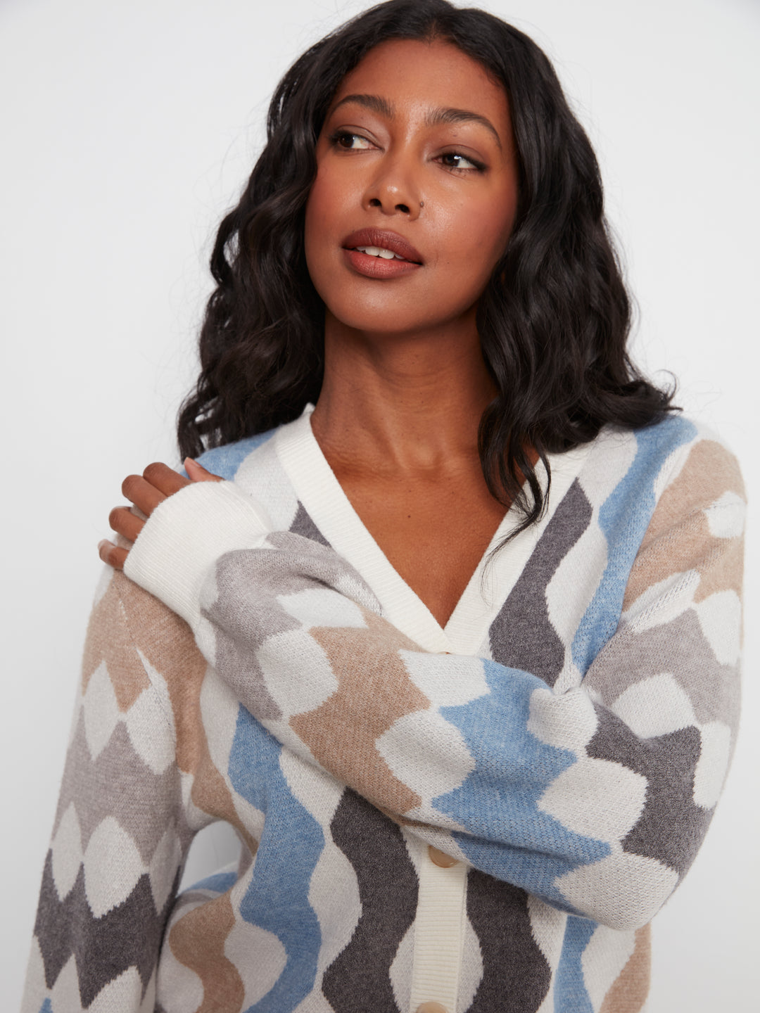 Serpentine Wavy Lines Jacquard Knit Cardigan