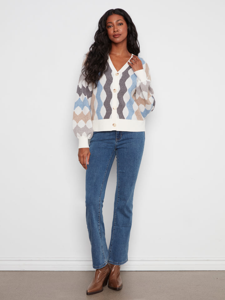 Serpentine Wavy Lines Jacquard Knit Cardigan