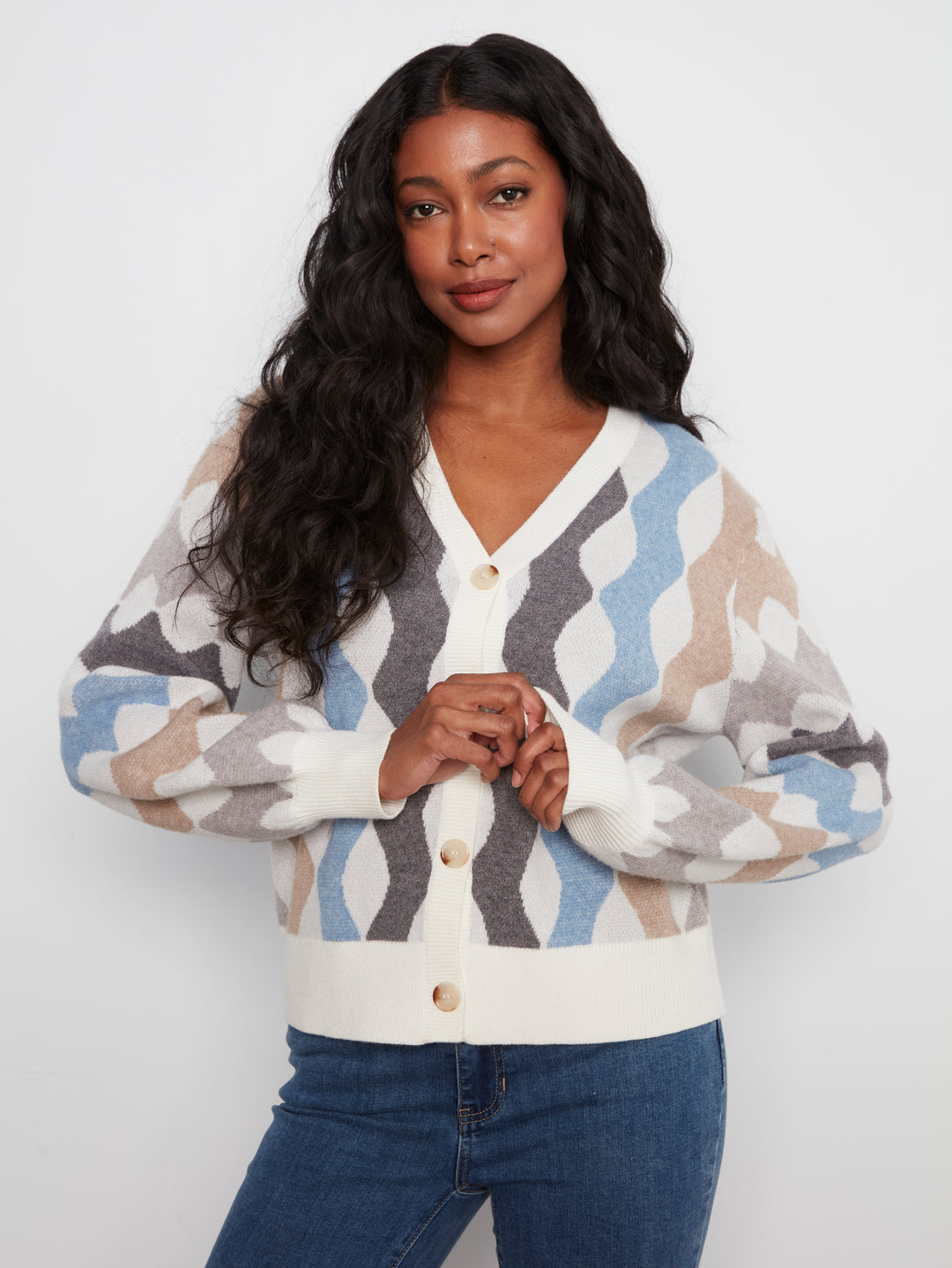 Serpentine Wavy Lines Jacquard Knit Cardigan