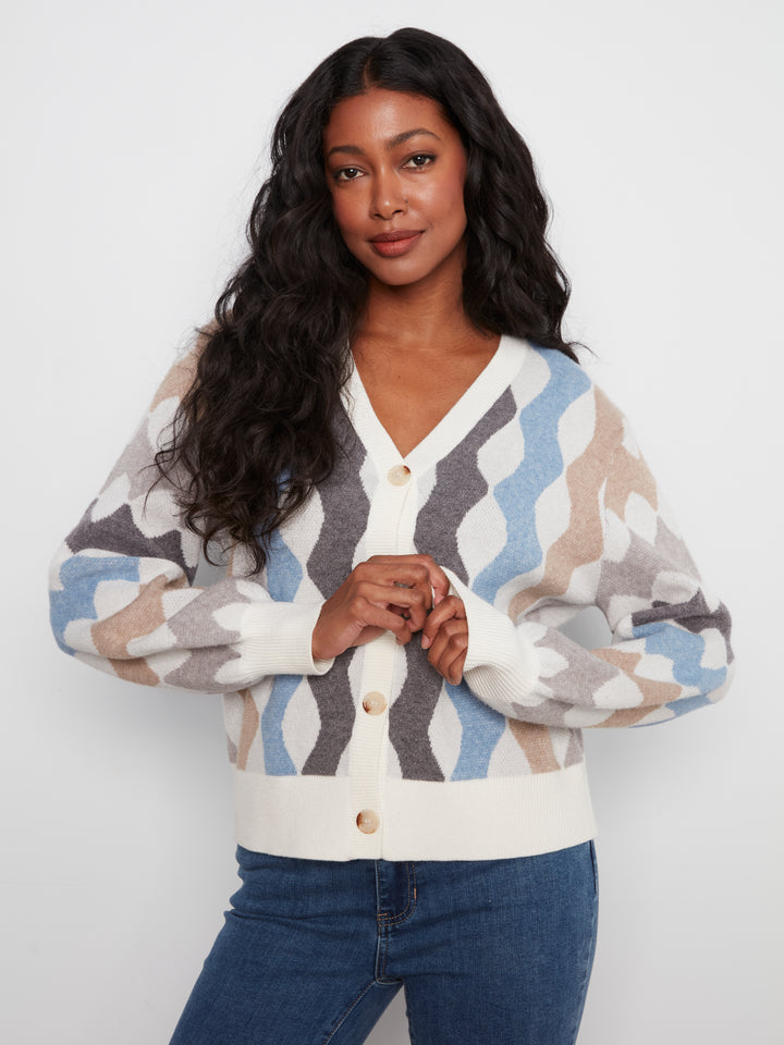 Serpentine Wavy Lines Jacquard Knit Cardigan