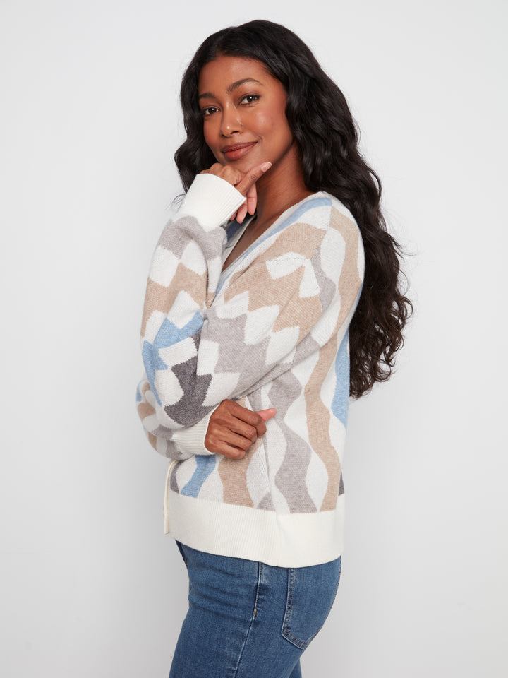 Serpentine Wavy Lines Jacquard Knit Cardigan