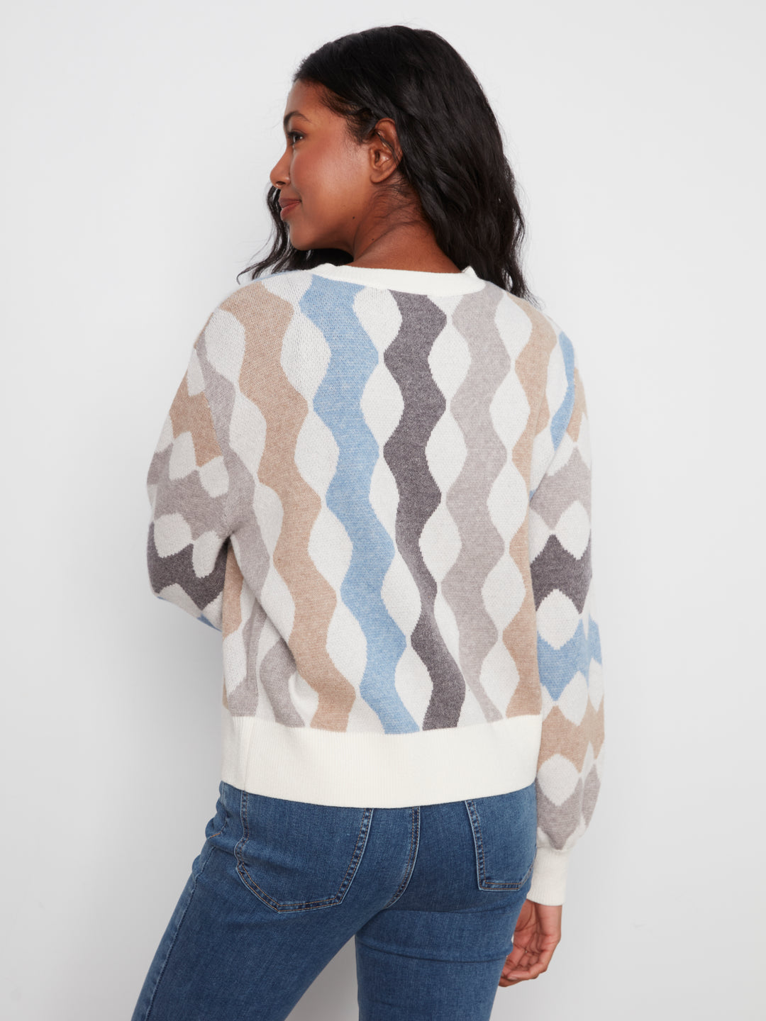 Serpentine Wavy Lines Jacquard Knit Cardigan