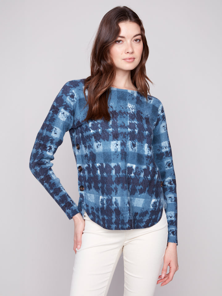 Shadow Print Side Button Sweater