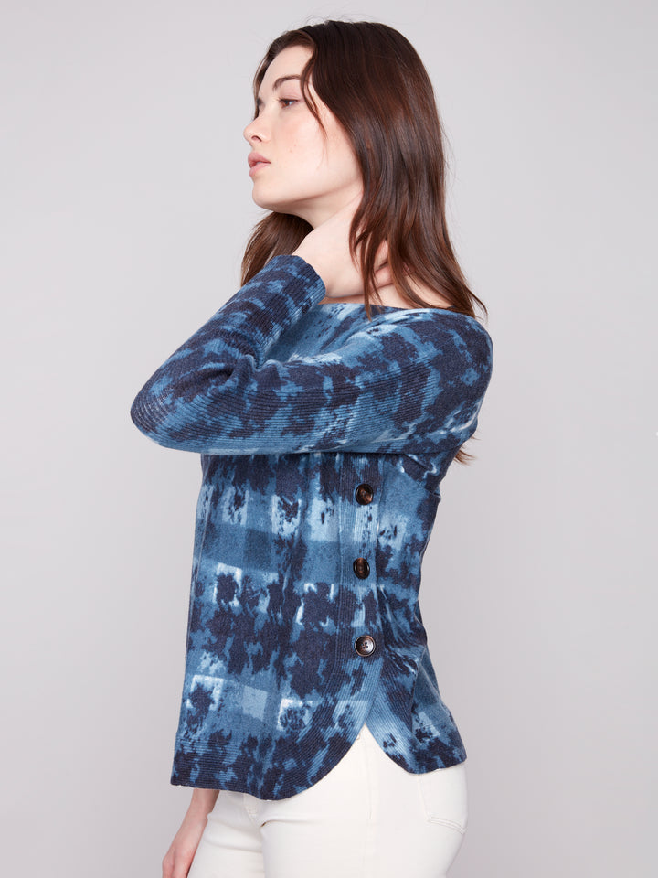 Shadow Print Side Button Sweater