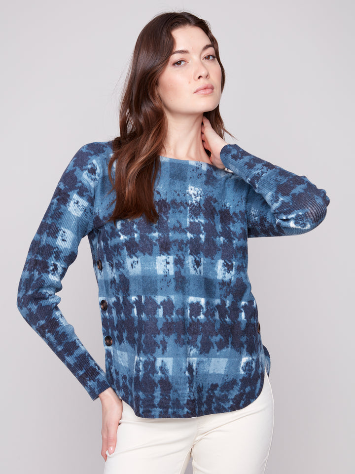 Shadow Print Side Button Sweater