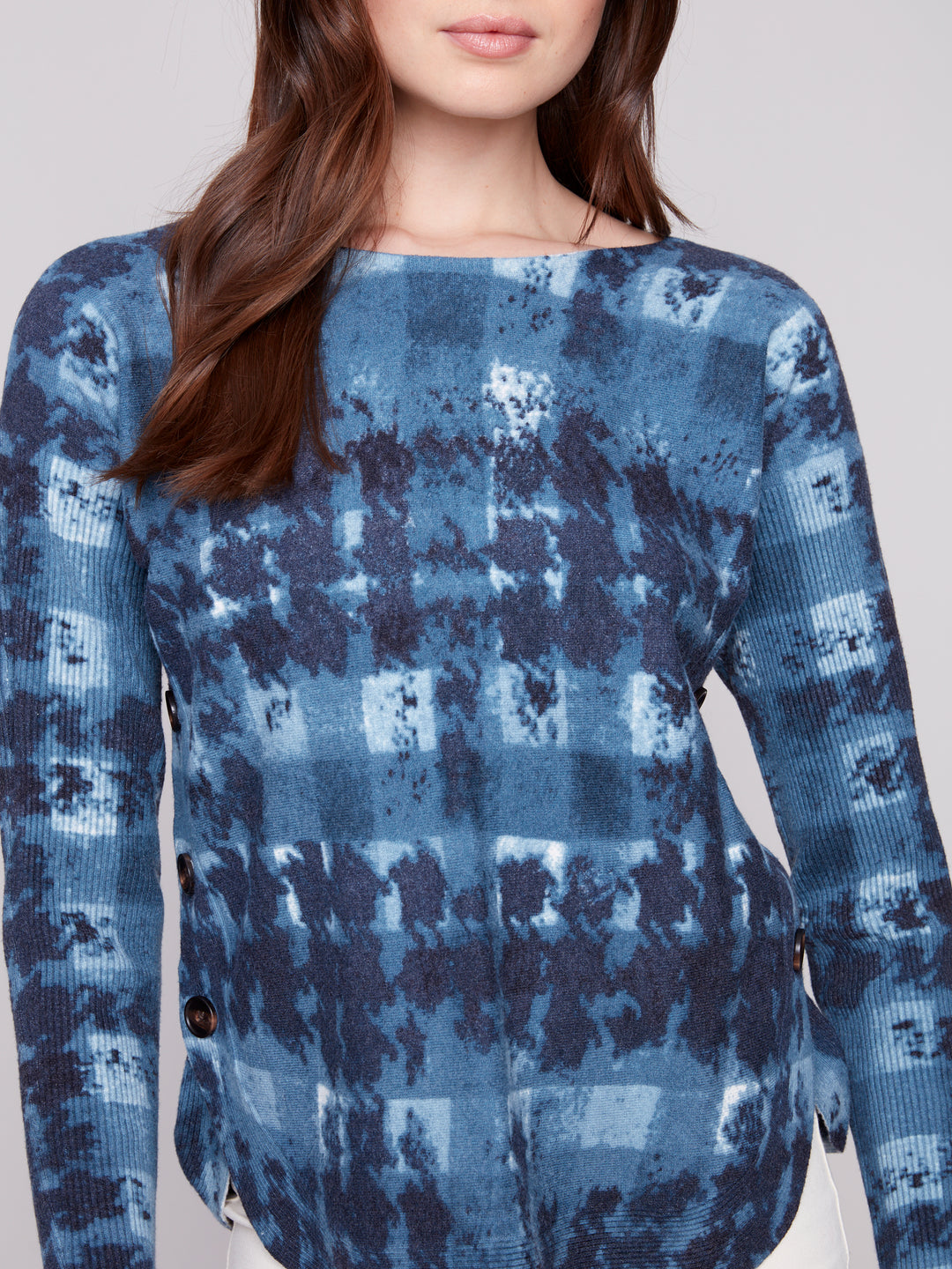 Shadow Print Side Button Sweater